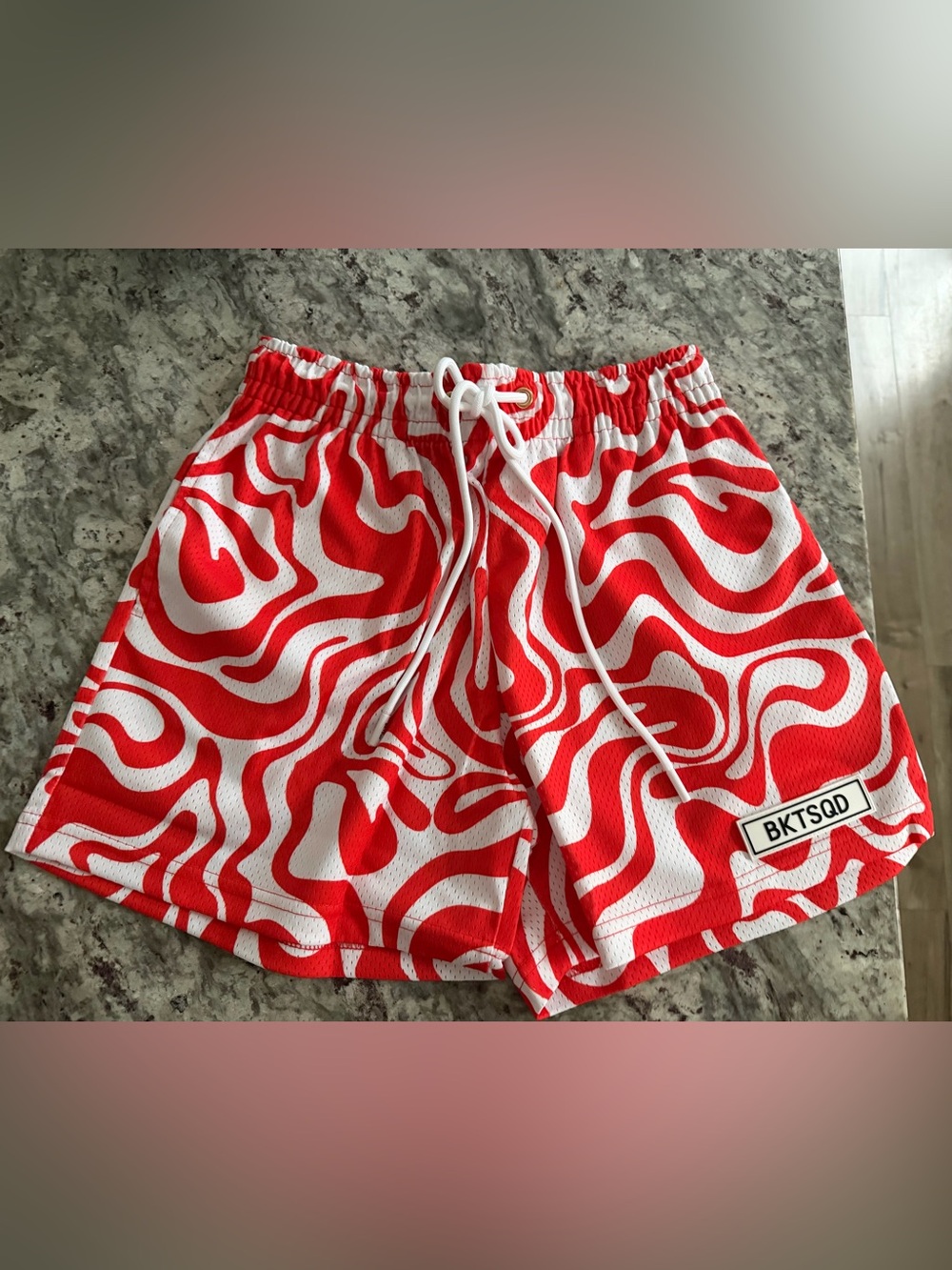 NEW BKTSQD Bucket Squad Orange White Swirl Athletic Shorts